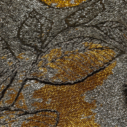 Metallic Silver, Black and Golden Yellow Rose Garden Linework Luxury Brocade