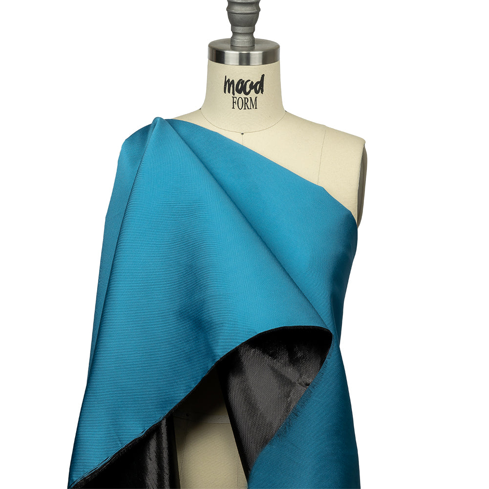 Olwyn Metallic Black and Blue Double Faced Luxury Mikado - Drape
