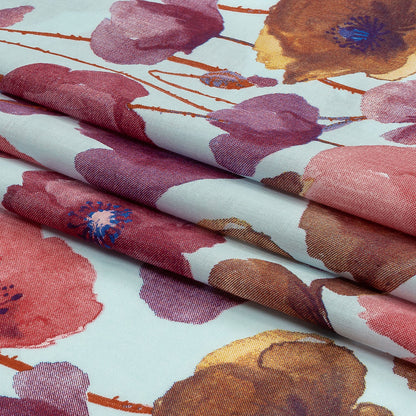 Pink, Purple and Sky Painterly Blooms Cotton Lawn