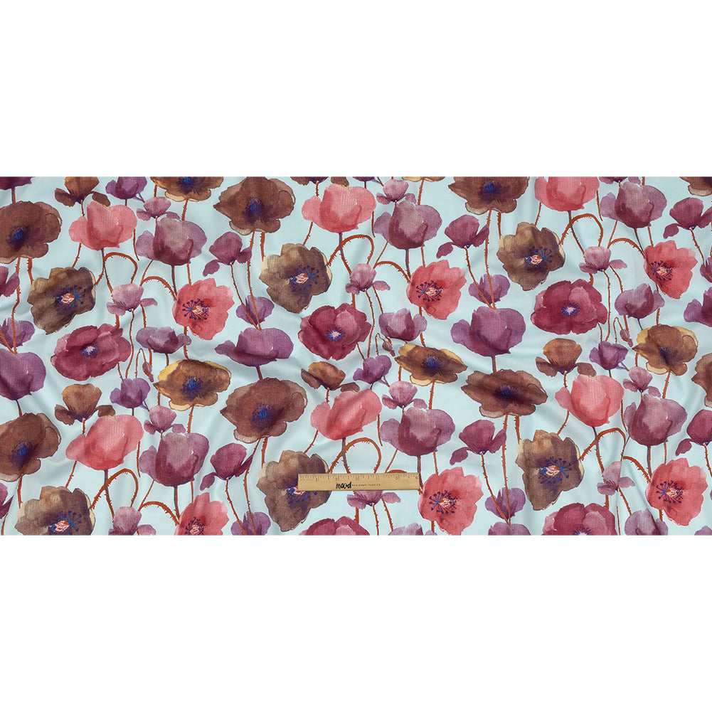 Pink, Purple and Sky Painterly Blooms Cotton Lawn