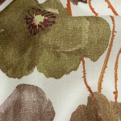 Lime, Burgundy and Orange Painterly Blooms Cotton Lawn
