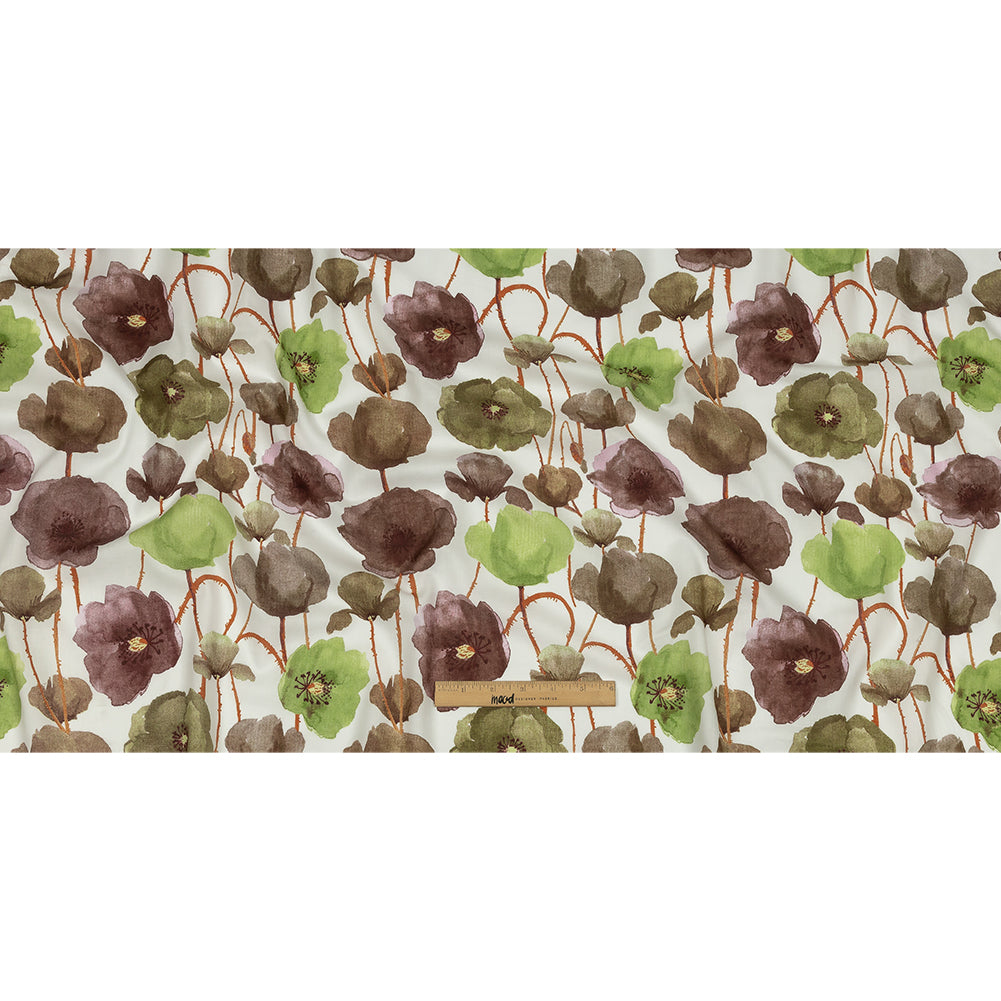 Lime, Burgundy and Orange Painterly Blooms Cotton Lawn - Full