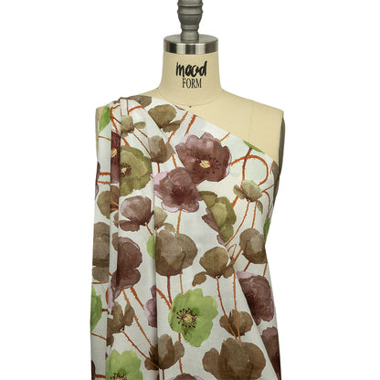 Lime, Burgundy and Orange Painterly Blooms Cotton Lawn