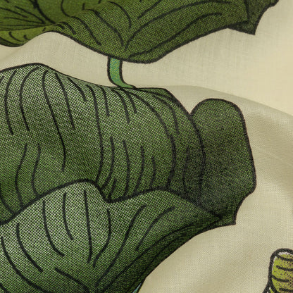 Beige, Green and Plum Big Poppies Cotton Lawn