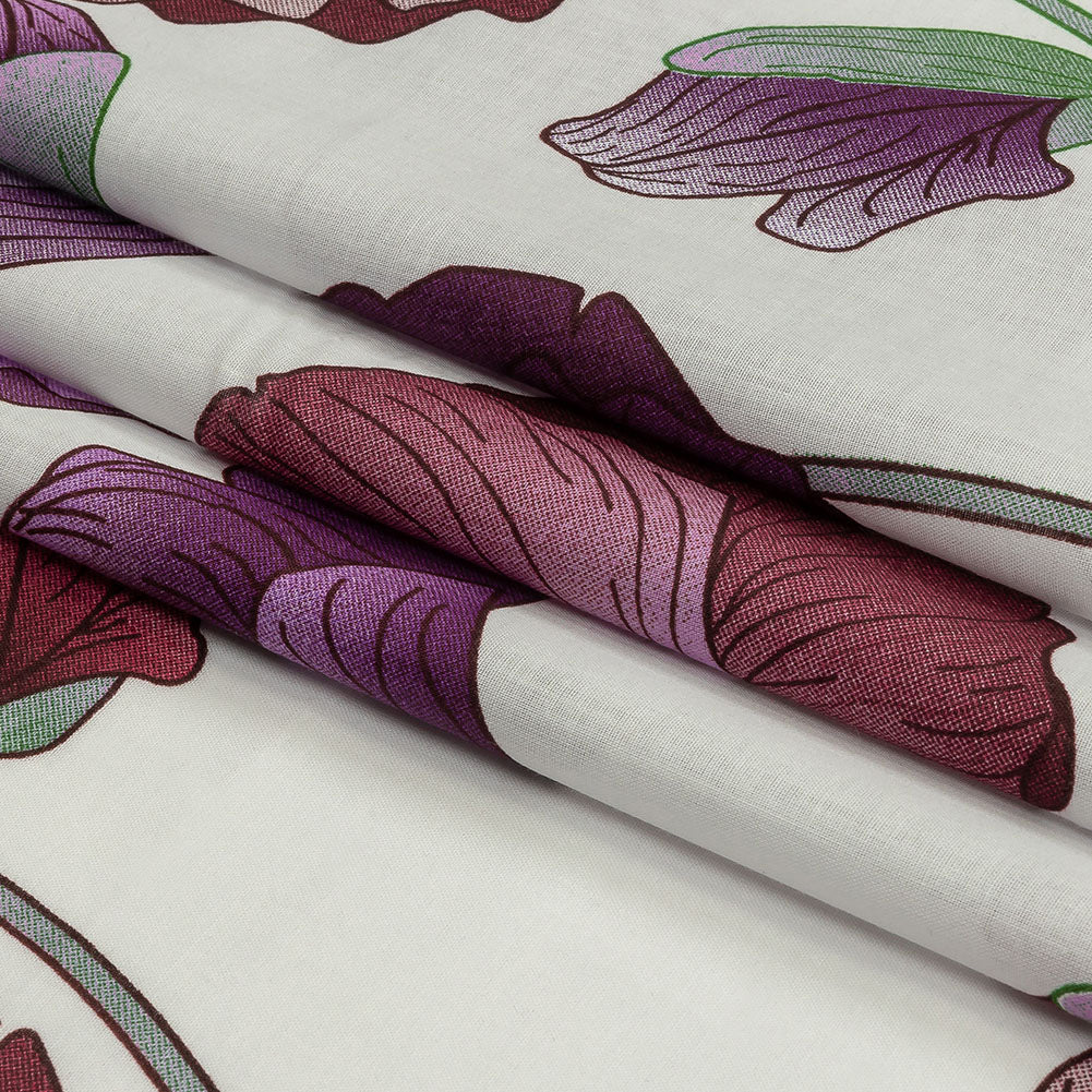 Magenta, Purple and Gray Green Big Poppies Cotton Lawn