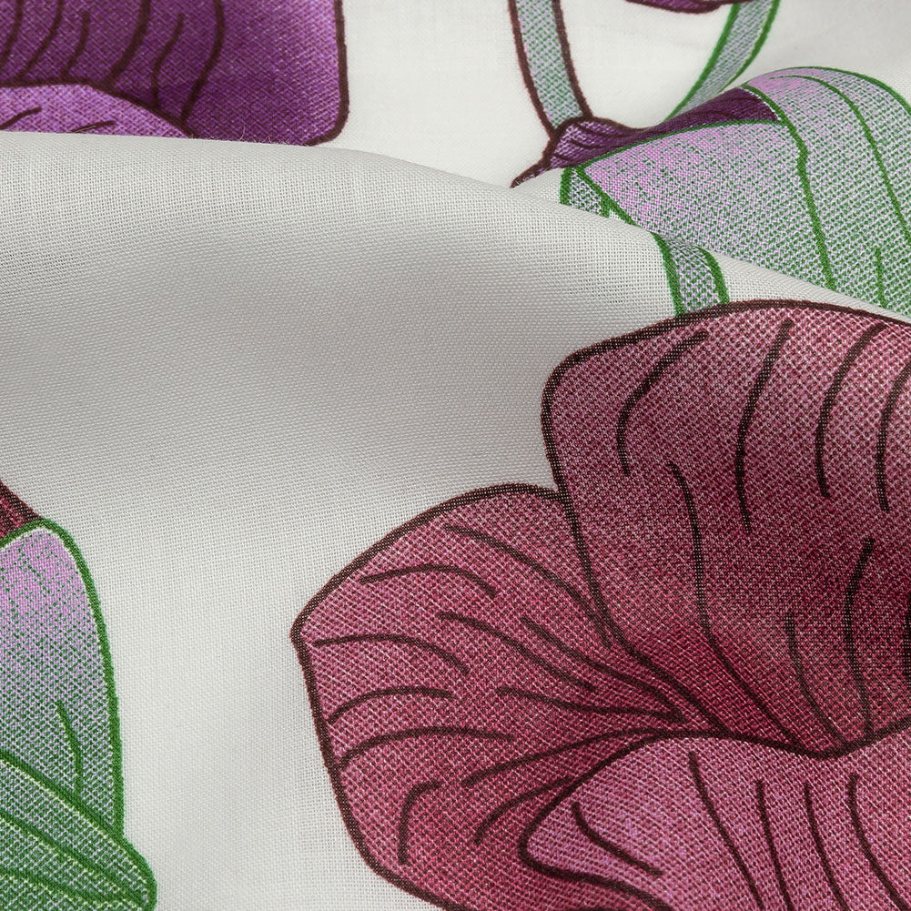 Magenta, Purple and Gray Green Big Poppies Cotton Lawn