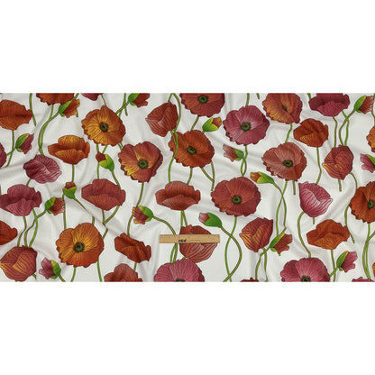 Red, Orange and Green Big Poppies Cotton Lawn