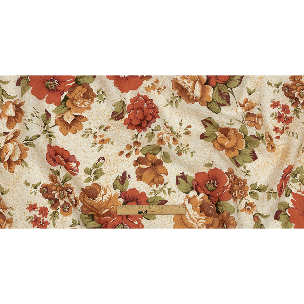 Cream, Cinnamon, and Green Floral Medium Weight Linen Woven - Full