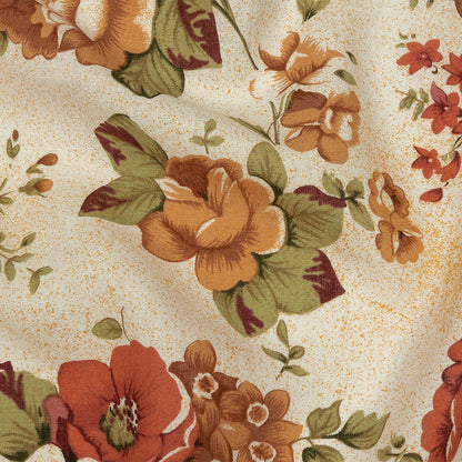 Cream, Cinnamon, and Green Floral Medium Weight Linen Woven