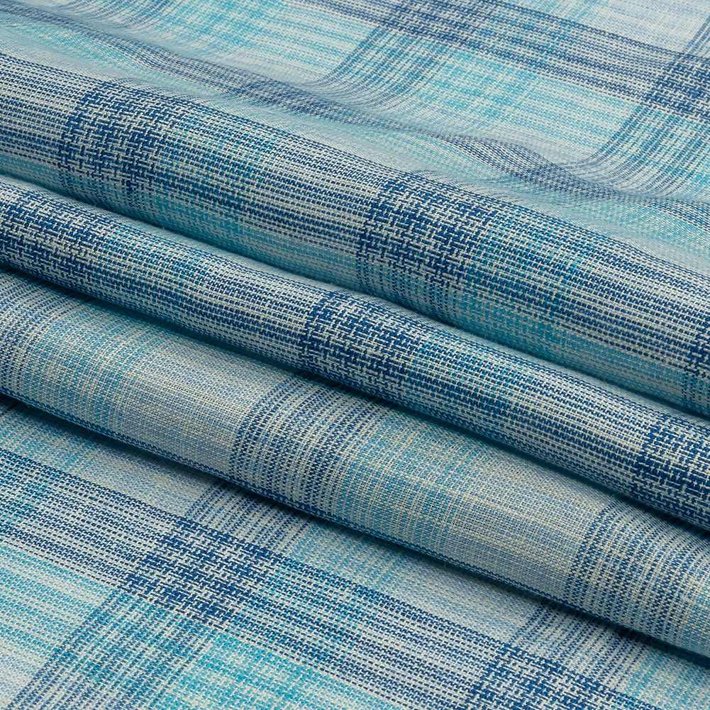 Shades of Blue Plaid Lightweight Linen Woven - Folded