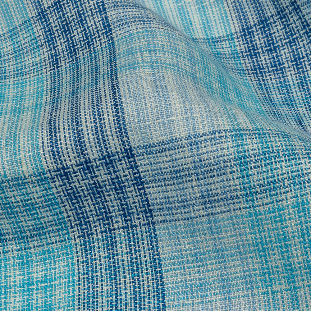 Shades of Blue Plaid Lightweight Linen Woven - Detail