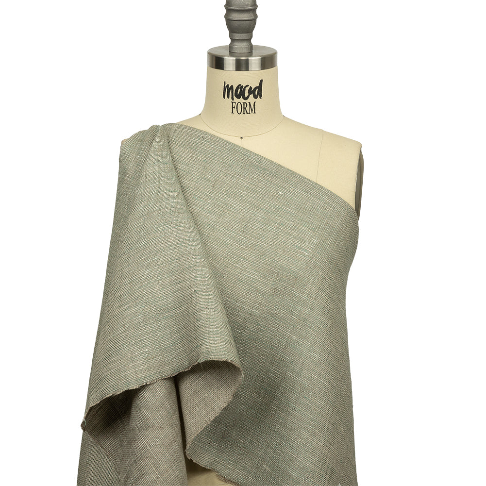 Fern and Natural Tweedy Linen Woven Drape