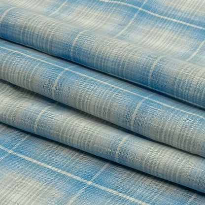 Sky and Pale Gray Plaid Lightweight Linen Woven