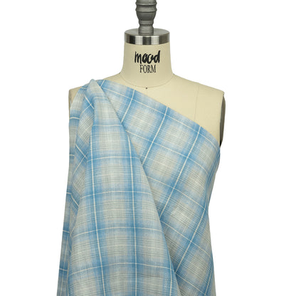 Sky and Pale Gray Plaid Lightweight Linen Woven