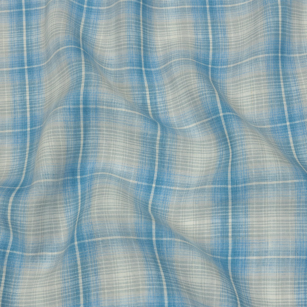 Sky and Pale Gray Plaid Lightweight Linen Woven