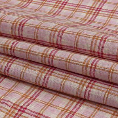 Pink, Orange and Cream Plaid Lightweight Linen Woven