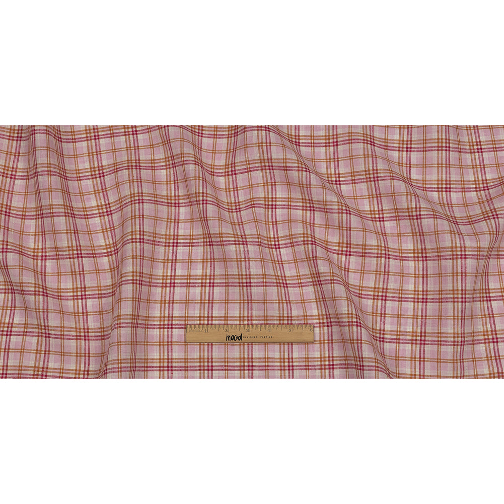 Pink, Orange and Cream Plaid Lightweight Linen Woven
