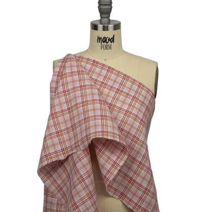 Pink, Orange and Cream Plaid Lightweight Linen Woven