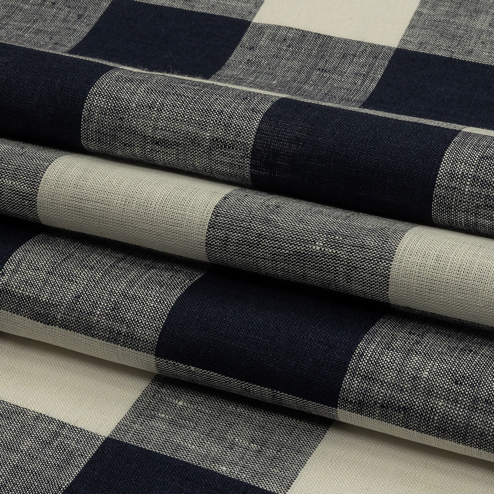 Navy and Icicle Buffalo Check Lightweight Linen Woven