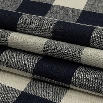 Navy and Icicle Buffalo Check Lightweight Linen Woven