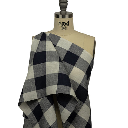 Navy and Icicle Buffalo Check Lightweight Linen Woven