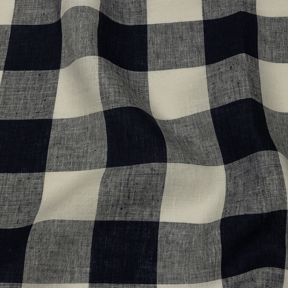 Navy and Icicle Buffalo Check Lightweight Linen Woven
