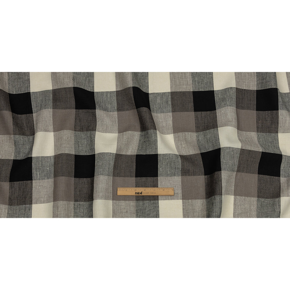 Black, Taupe and Cream Buffalo Check Medium Weight Linen Woven