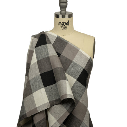 Black, Taupe and Cream Buffalo Check Medium Weight Linen Woven