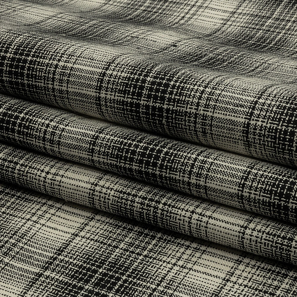 Snake In The Grass and Ivory Plaid Medium Weight Linen Woven