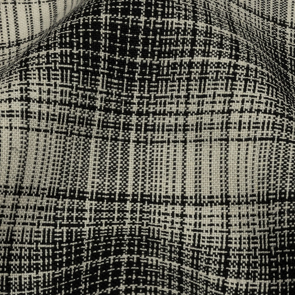 Snake In The Grass and Ivory Plaid Medium Weight Linen Woven