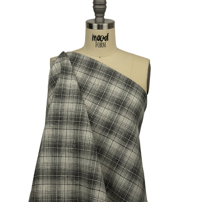 Snake In The Grass and Ivory Plaid Medium Weight Linen Woven