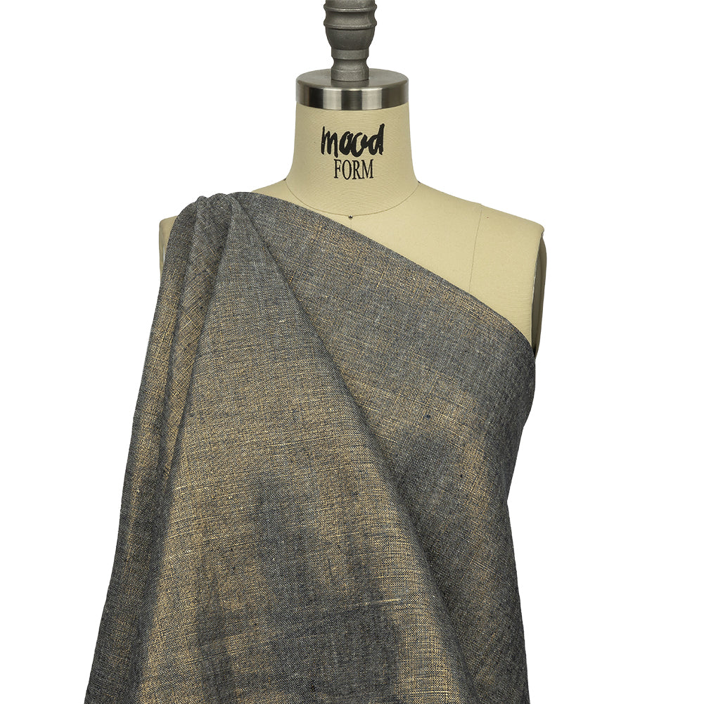 Metallic Gold and True Navy Foiled Medium Weight Linen Woven Drape