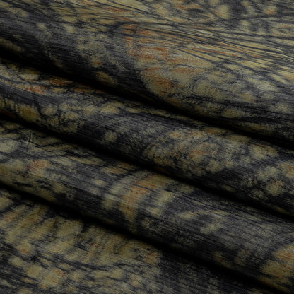 Italian Olive, Orange and Black Abstract Warp Printed Polyester Faille Folded