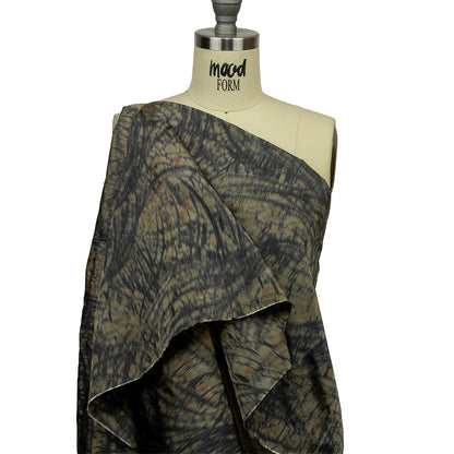 Italian Olive, Orange and Black Abstract Warp Printed Polyester Faille Drape
