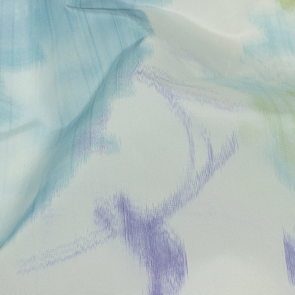Italian Sky, Lime and Barely Blue Watercolor Flowers Warp Printed Polyester Faille Detail