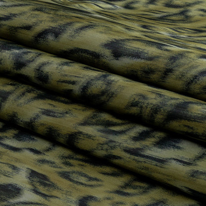 Italian Olive Green and Blue Graphite Spotted Warp Printed Polyester Faille Folded