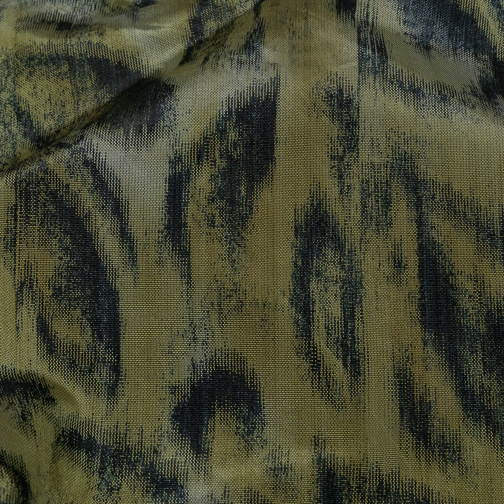 Italian Olive Green and Blue Graphite Spotted Warp Printed Polyester Faille Detail