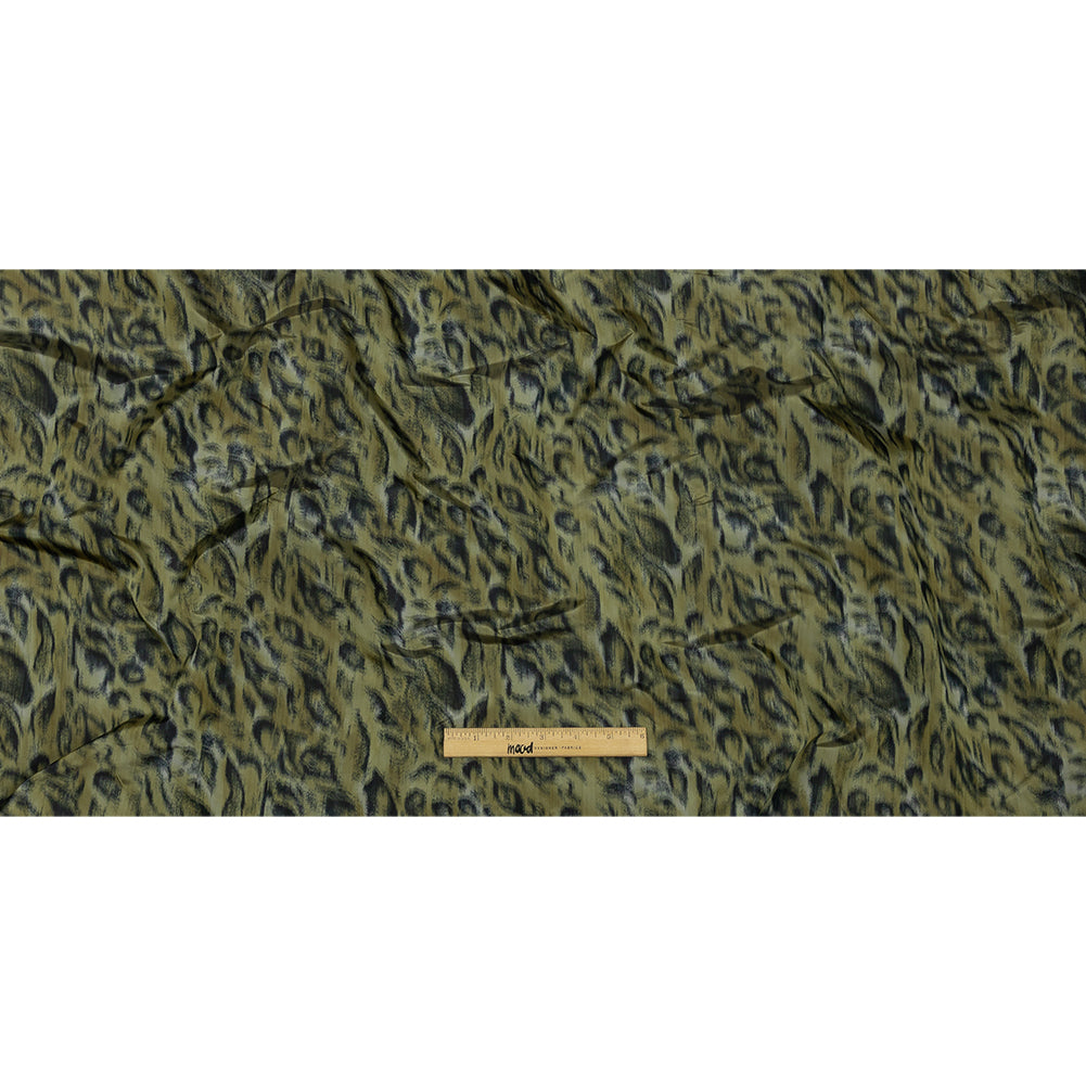 Italian Olive Green and Blue Graphite Spotted Warp Printed Polyester Faille Full