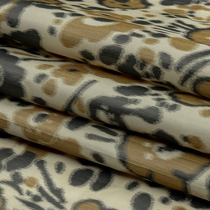 Italian Tan, Beige and Basalt Floral Warp Printed Polyester Faille Folded