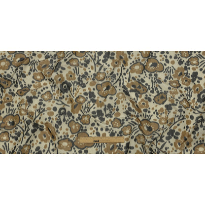 Italian Tan, Beige and Basalt Floral Warp Printed Polyester Faille Full