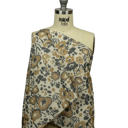 Italian Tan, Beige and Basalt Floral Warp Printed Polyester Faille Drape