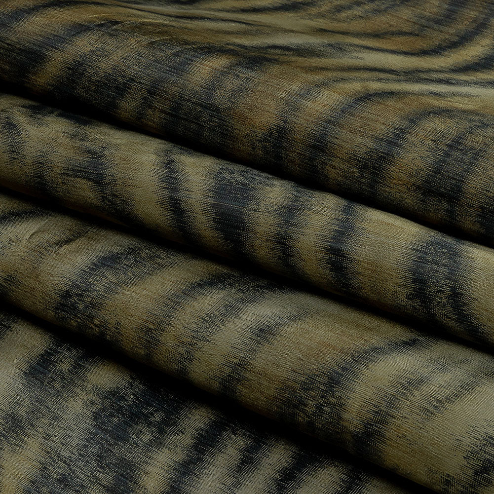 Italian Golden Olive and Black Tiger Stripes Warp Printed Polyester Faille Folded