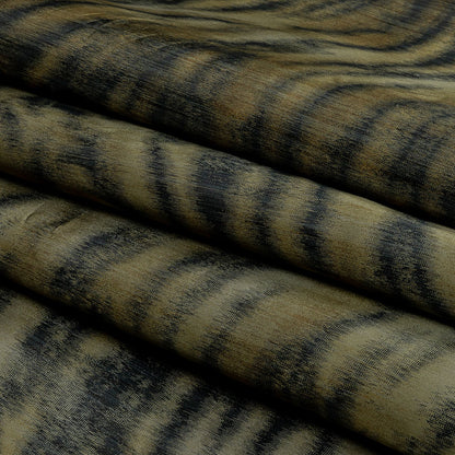 Italian Golden Olive and Black Tiger Stripes Warp Printed Polyester Faille Folded