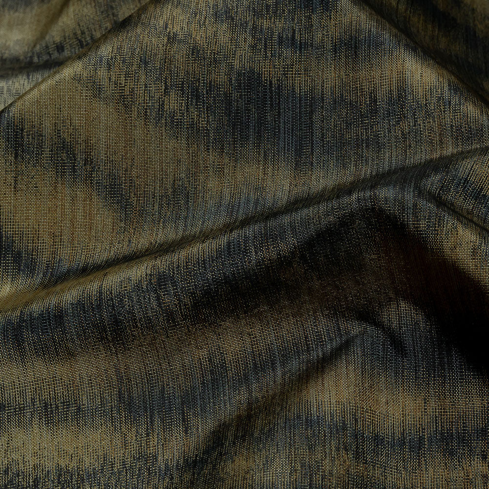 Italian Golden Olive and Black Tiger Stripes Warp Printed Polyester Faille Detail