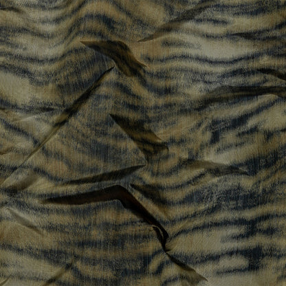 Italian Golden Olive and Black Tiger Stripes Warp Printed Polyester Faille