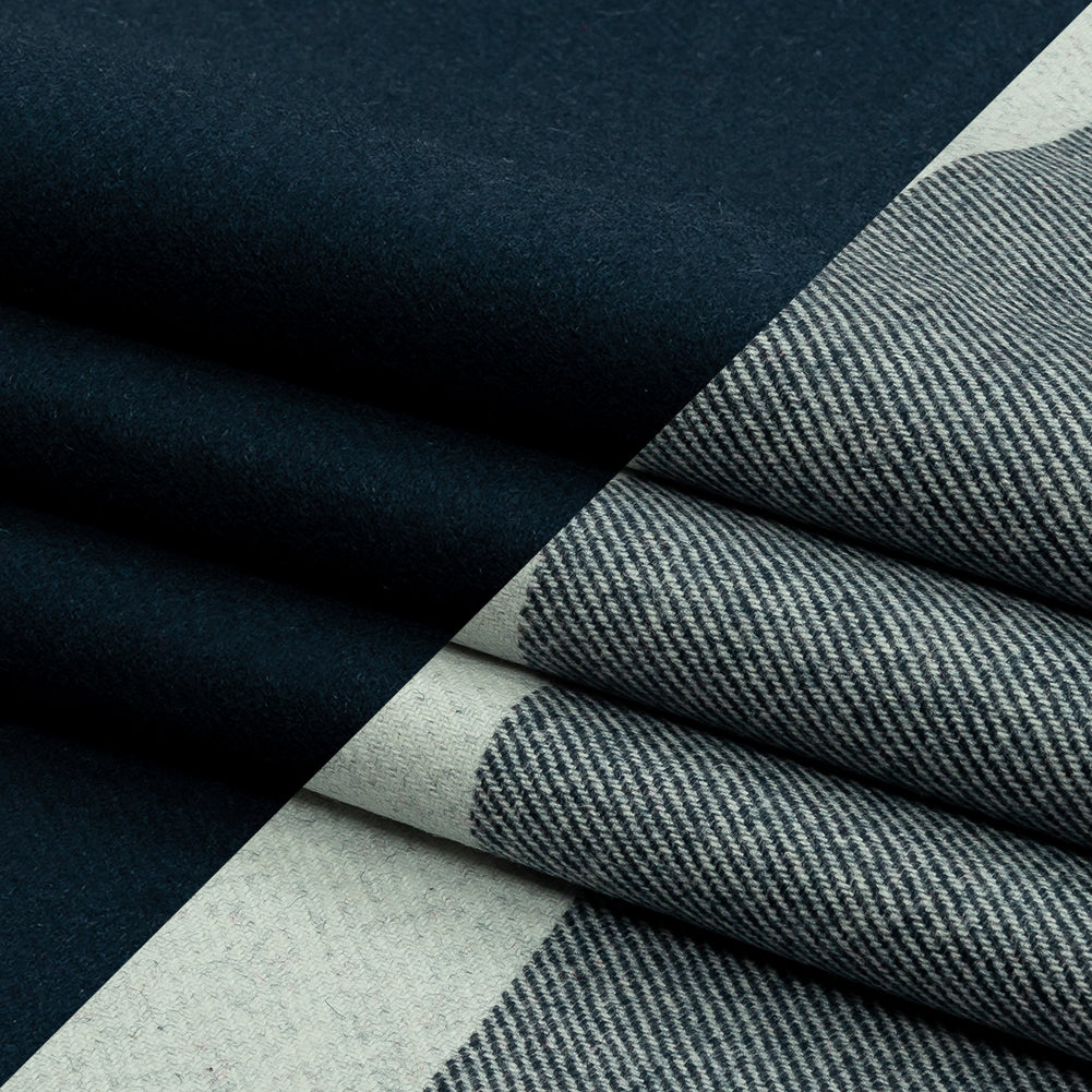 Famous Designer Red, White and Navy Stripes Brushed Twill Double Cloth Coating - Folded