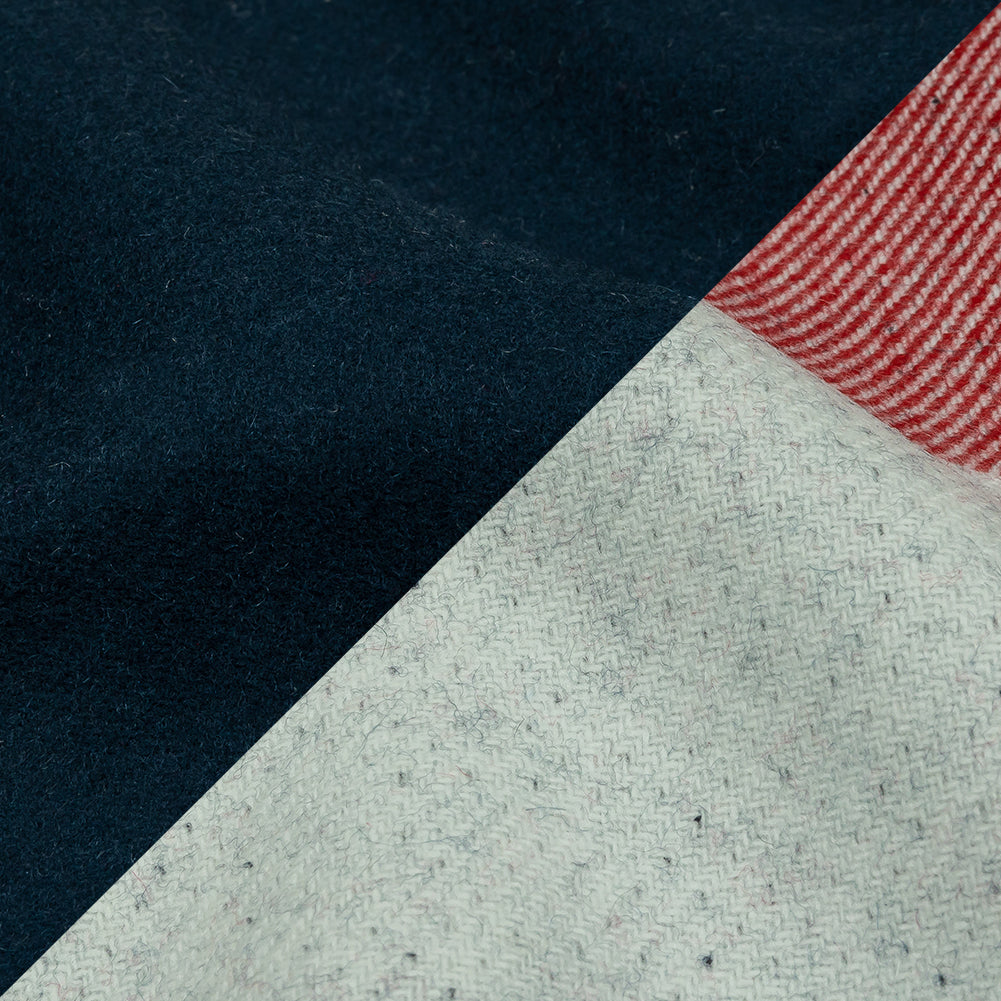 Famous Designer Red, White and Navy Stripes Brushed Twill Double Cloth Coating - Detail