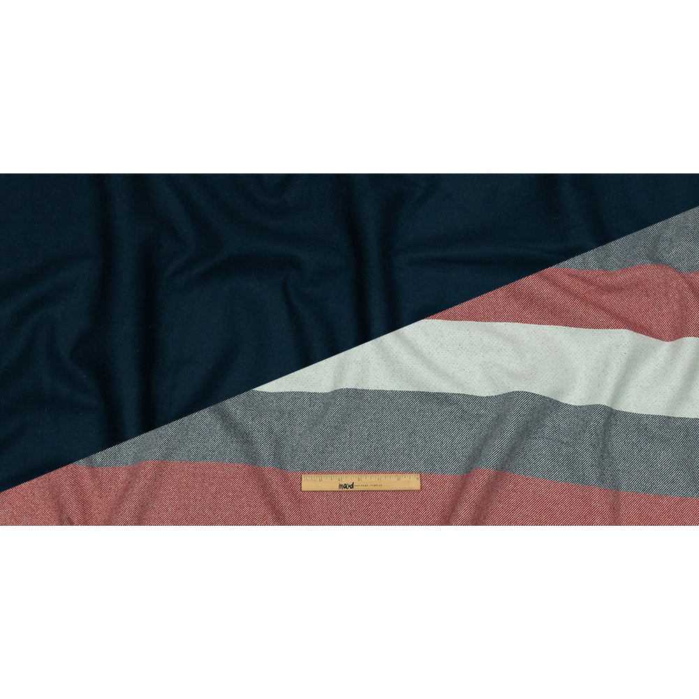 Famous Designer Red, White and Navy Stripes Brushed Twill Double Cloth Coating - Full