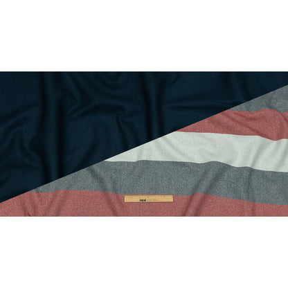 Famous Designer Red, White and Navy Stripes Brushed Twill Double Cloth Coating