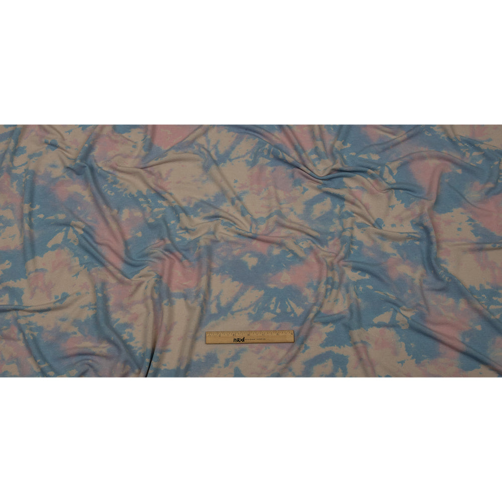Beige, Blue and Pink Tie Dye Stretch Polyester and Rayon French Terry Full